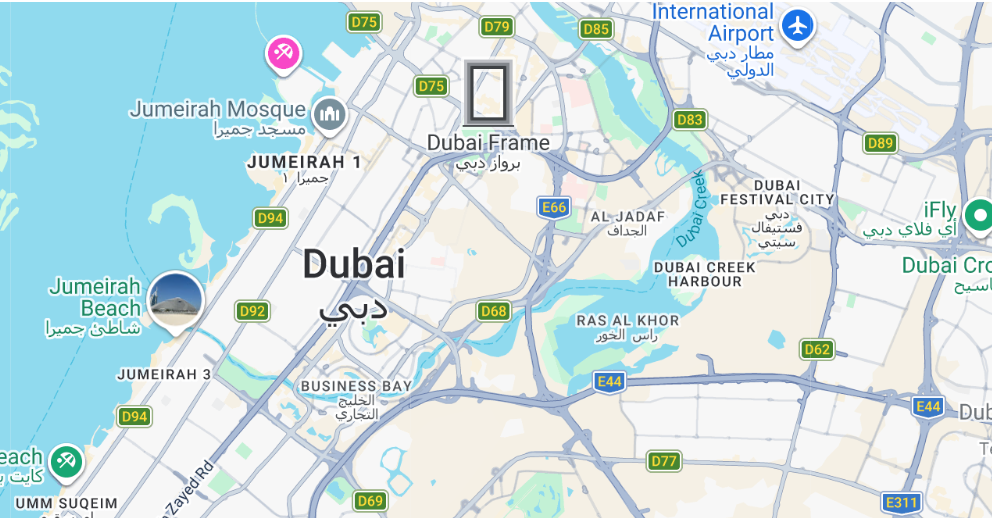 Map of Dubai showing local business locations